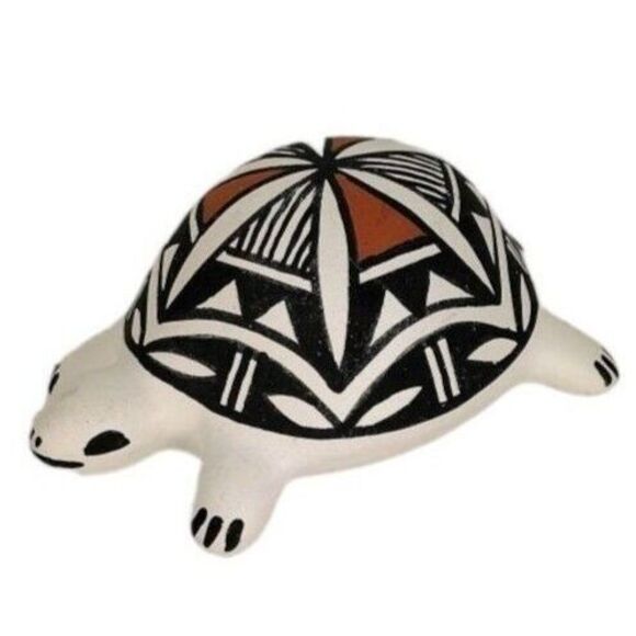 Vintage Old Acoma NM Pottery Native American Clay Turtle Figurine Signed CS - Picture 2 of 11